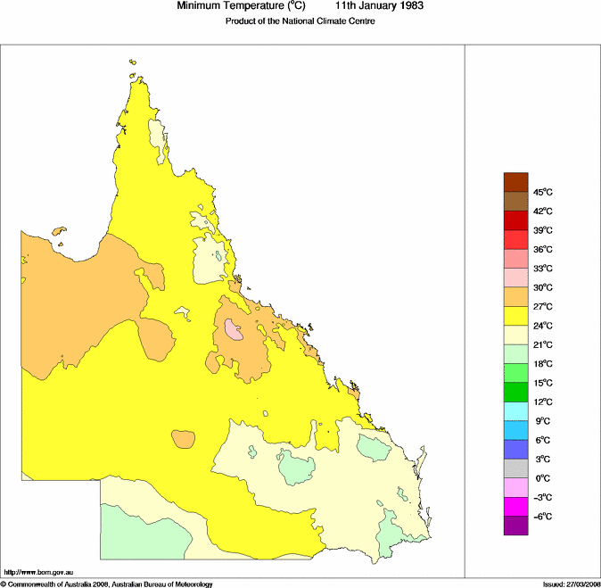 Daily minimum temperature for Queensland