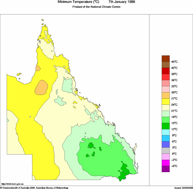 Daily minimum temperature for Queensland