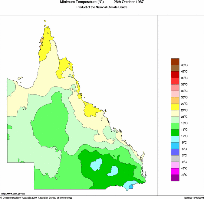 Daily minimum temperature for Queensland