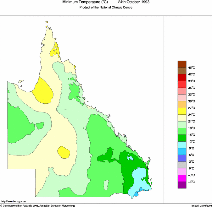 Daily minimum temperature for Queensland