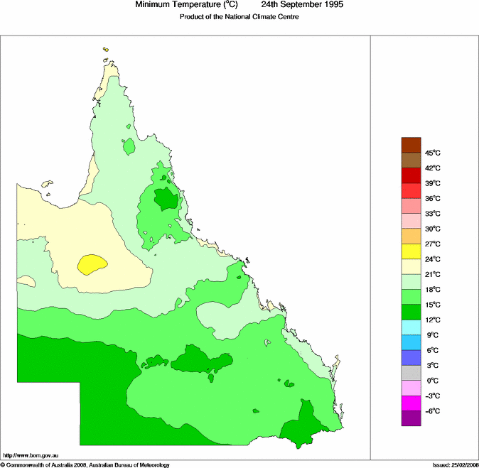Daily minimum temperature for Queensland