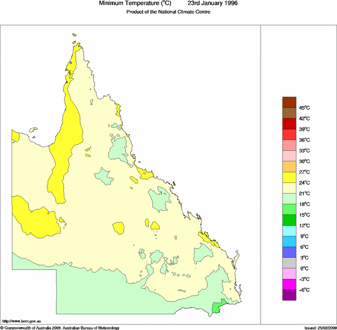 Daily minimum temperature for Queensland