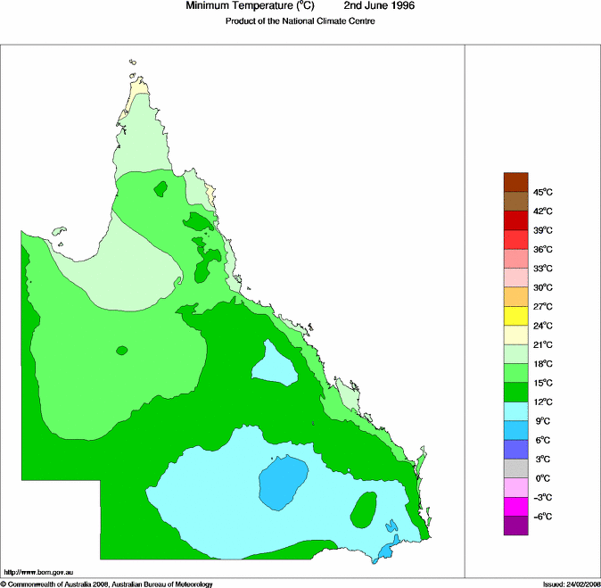 Daily minimum temperature for Queensland