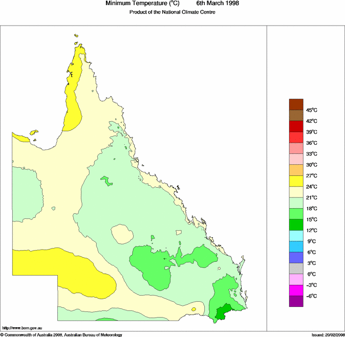 Daily minimum temperature for Queensland
