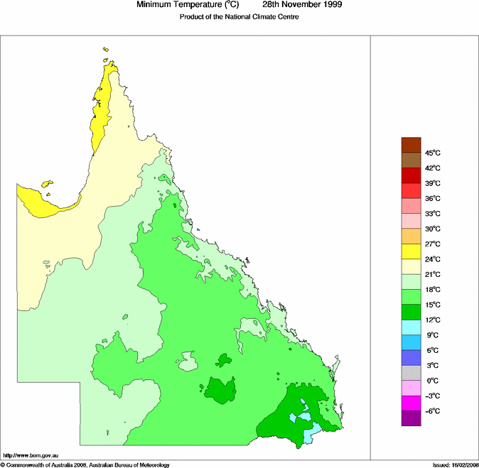 Daily minimum temperature for Queensland