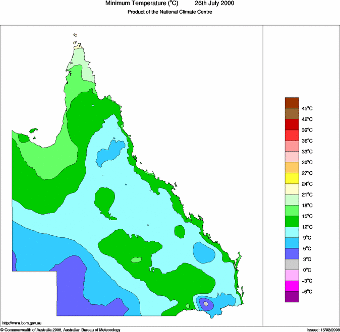 Daily minimum temperature for Queensland