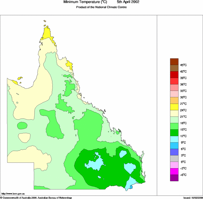 Daily minimum temperature for Queensland