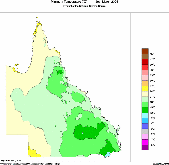 Daily minimum temperature for Queensland