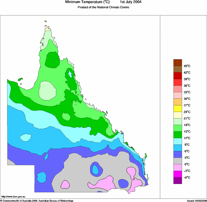 Daily minimum temperature for Queensland