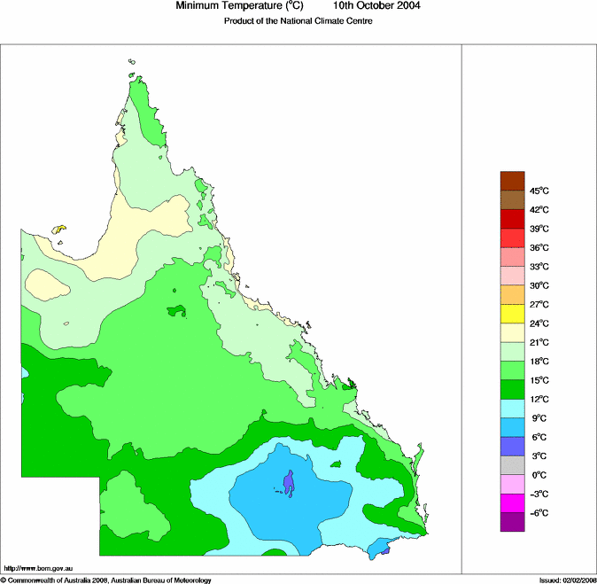 Daily minimum temperature for Queensland