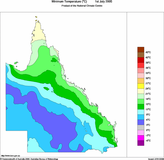 Daily minimum temperature for Queensland