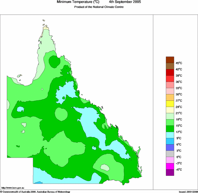 Daily minimum temperature for Queensland