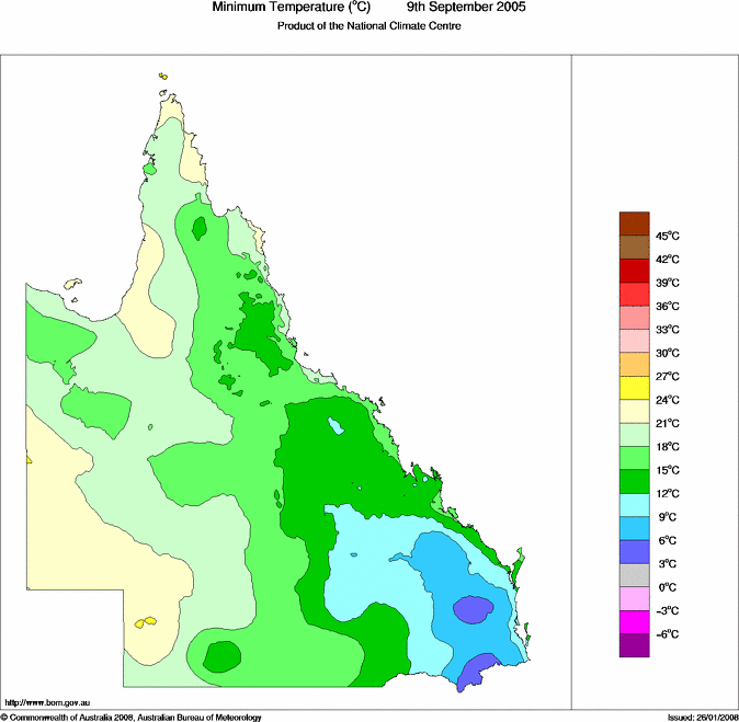 Daily minimum temperature for Queensland