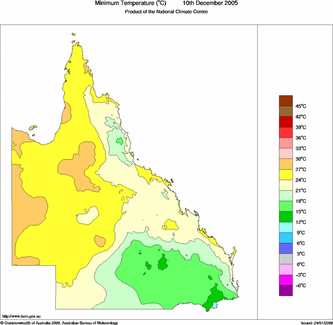 Daily minimum temperature for Queensland