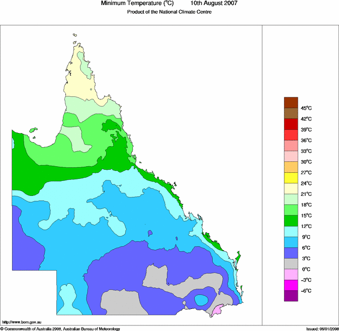 Daily minimum temperature for Queensland