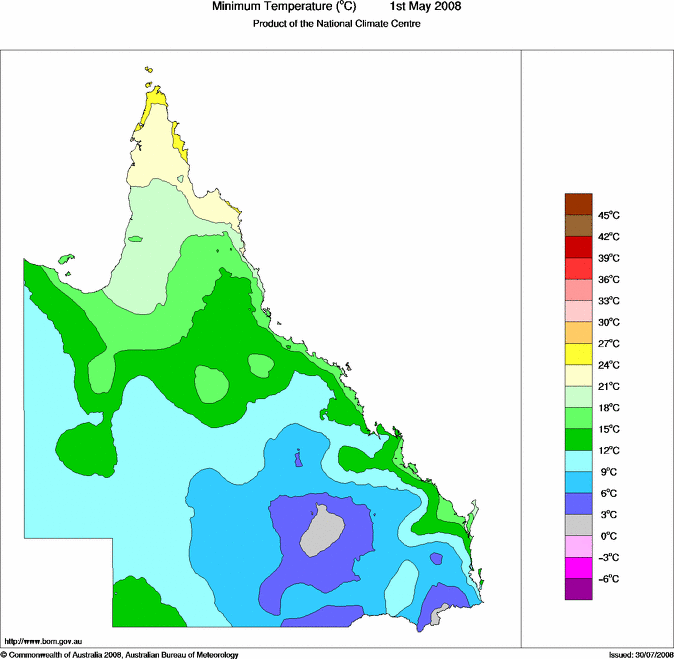 Daily minimum temperature for Queensland