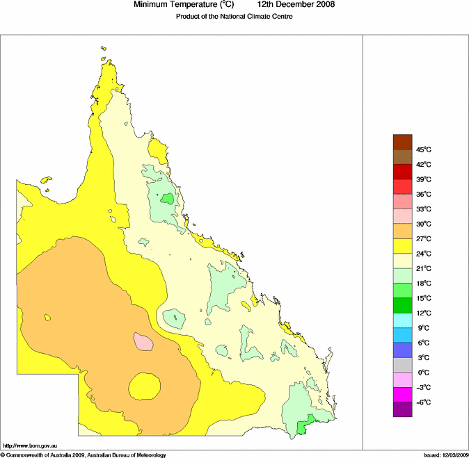 Daily minimum temperature for Queensland