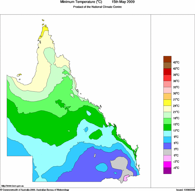 Daily minimum temperature for Queensland