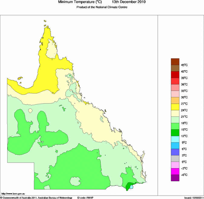 Daily minimum temperature for Queensland