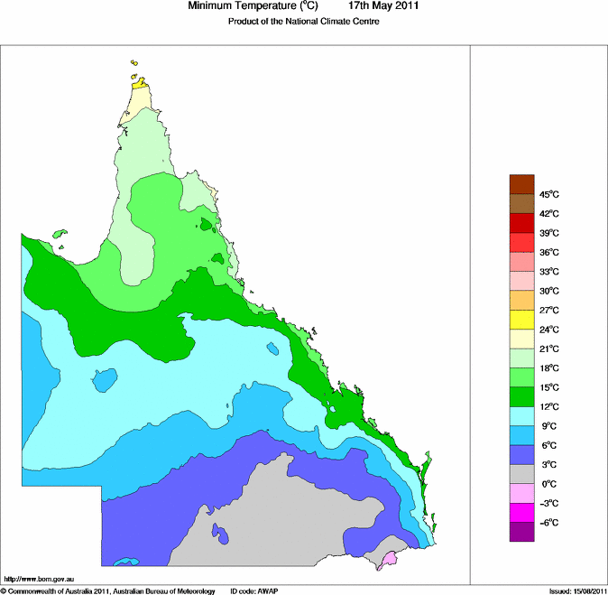 Daily minimum temperature for Queensland