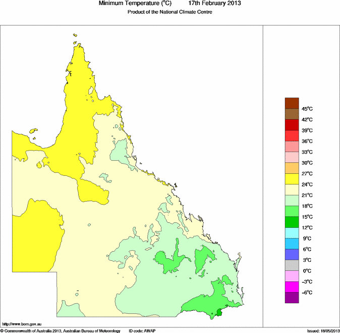 Daily minimum temperature for Queensland