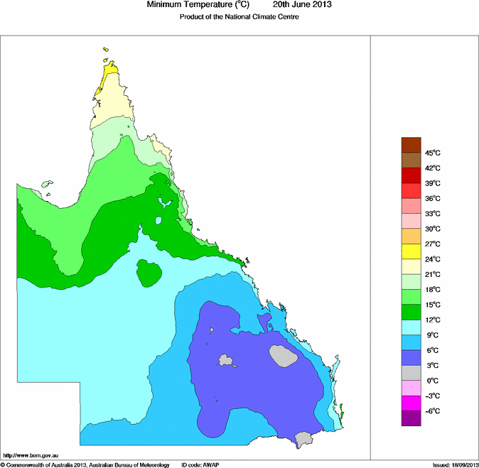 Daily minimum temperature for Queensland