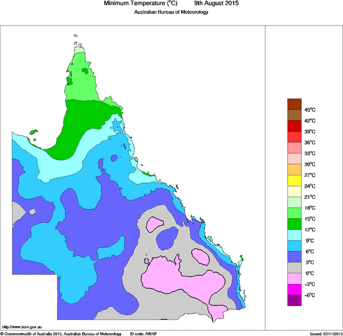 Daily minimum temperature for Queensland