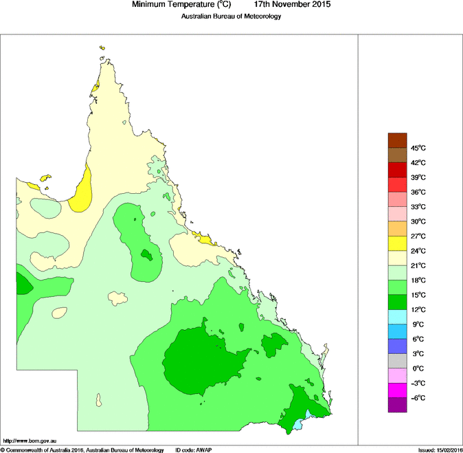 Daily minimum temperature for Queensland