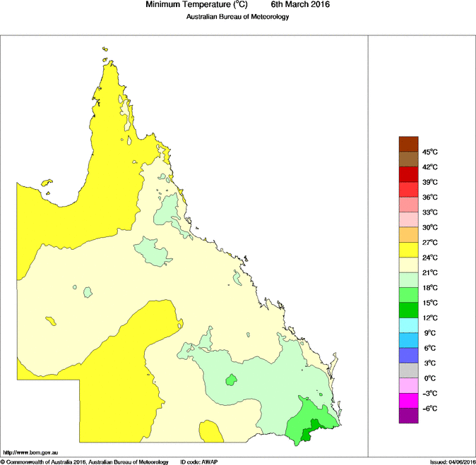 Daily minimum temperature for Queensland