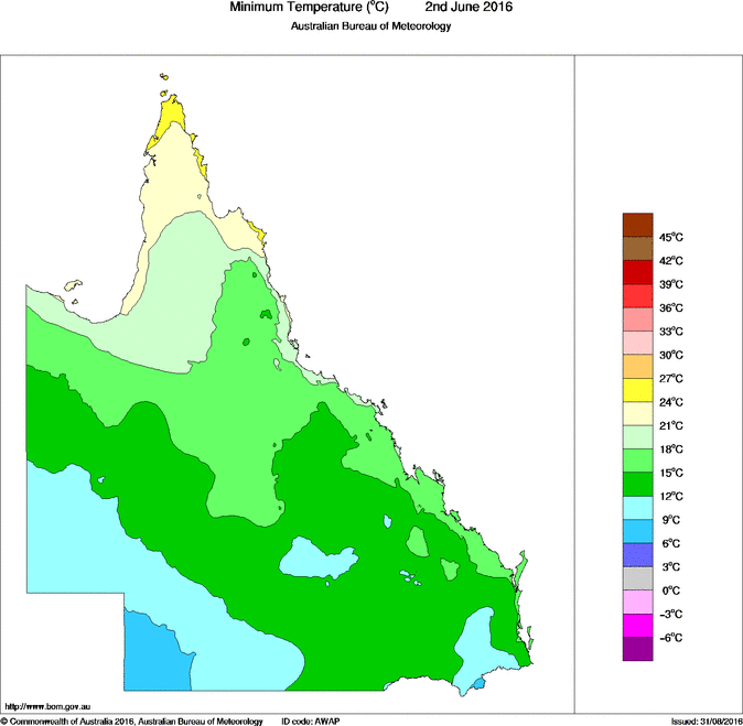 Daily minimum temperature for Queensland