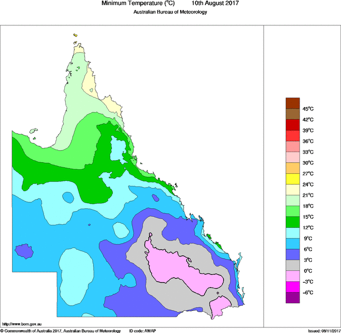 Daily minimum temperature for Queensland