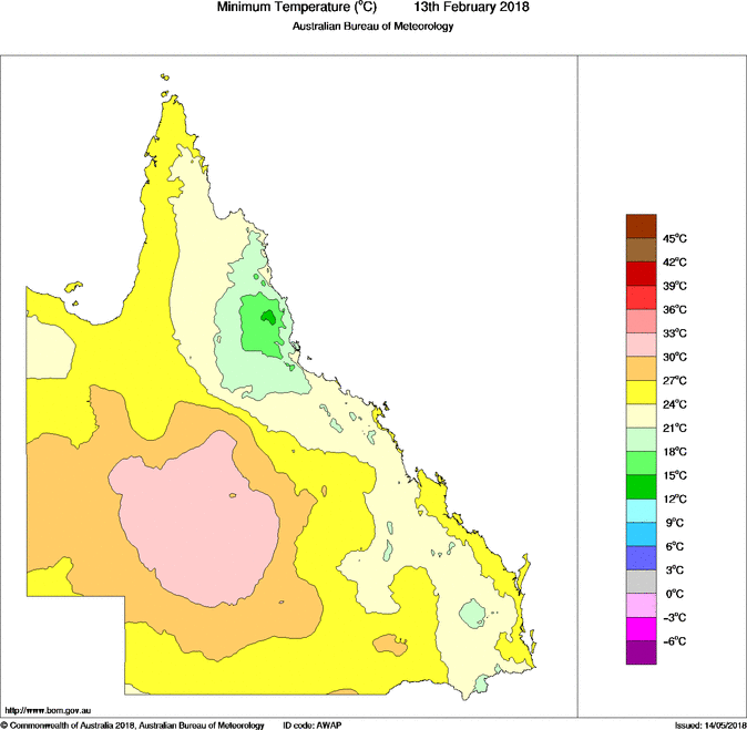 Daily minimum temperature for Queensland