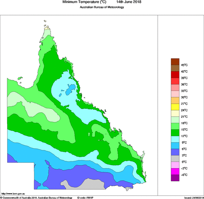 Daily minimum temperature for Queensland