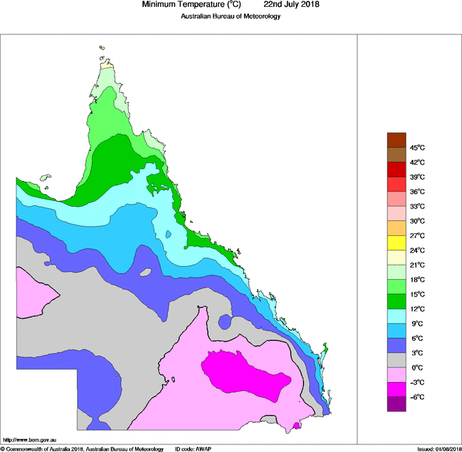 Daily minimum temperature for Queensland