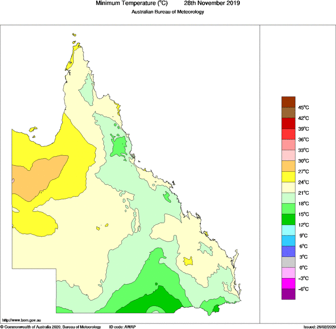 Daily minimum temperature for Queensland