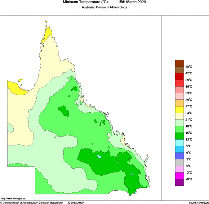 Daily minimum temperature for Queensland