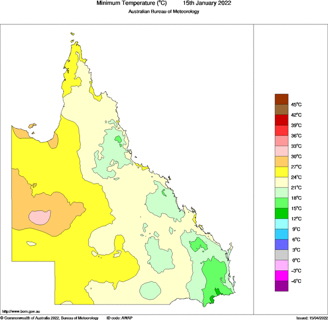 Daily minimum temperature for Queensland
