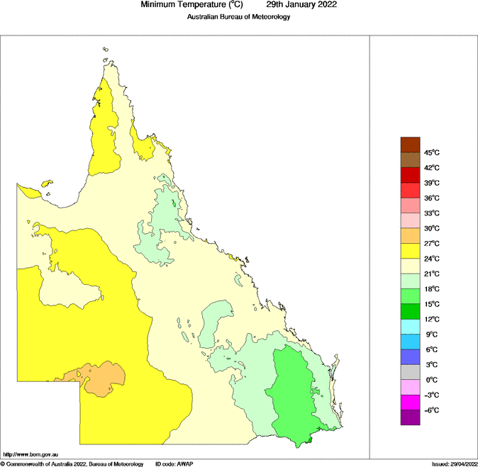 Daily minimum temperature for Queensland