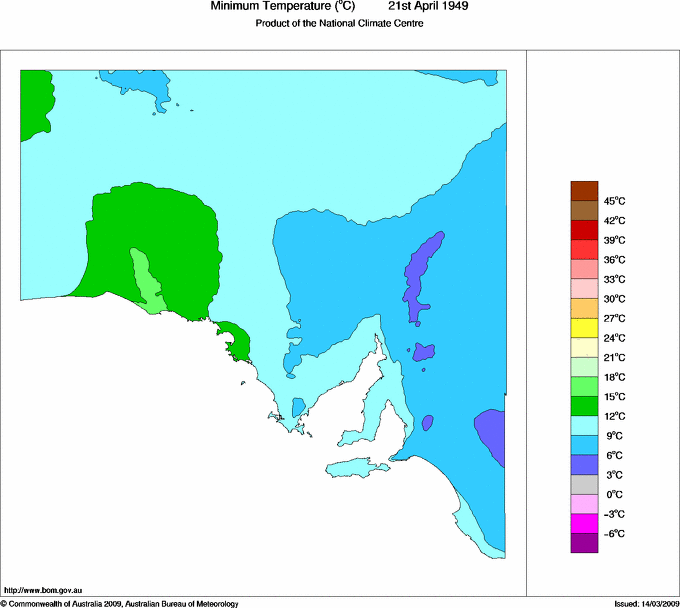 Daily minimum temperature for South Australia