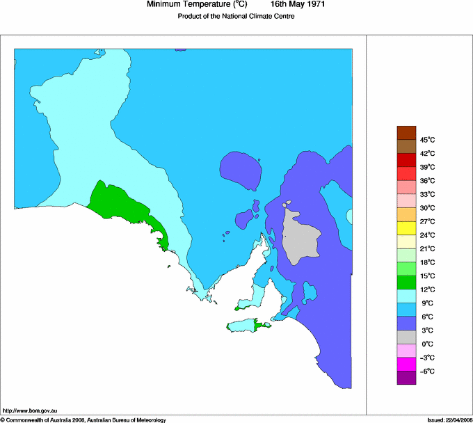 Daily minimum temperature for South Australia
