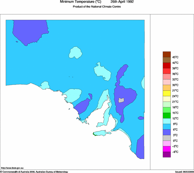 Daily minimum temperature for South Australia