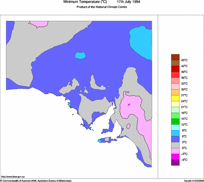 Daily minimum temperature for South Australia