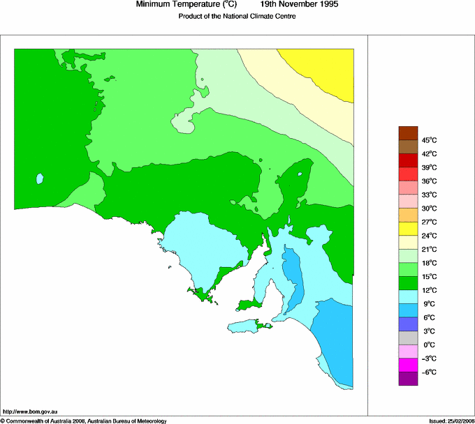 Daily minimum temperature for South Australia