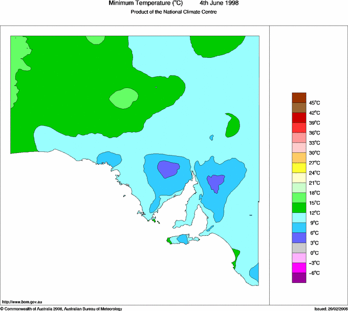 Daily minimum temperature for South Australia