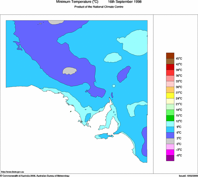 Daily minimum temperature for South Australia