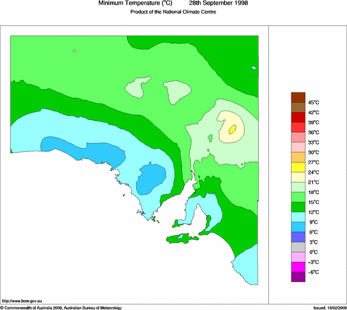 Daily minimum temperature for South Australia