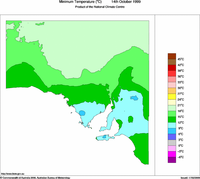 Daily minimum temperature for South Australia