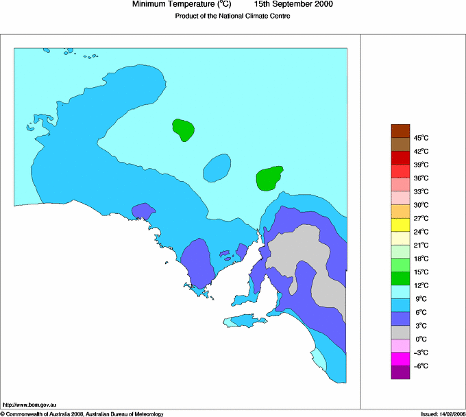 Daily minimum temperature for South Australia