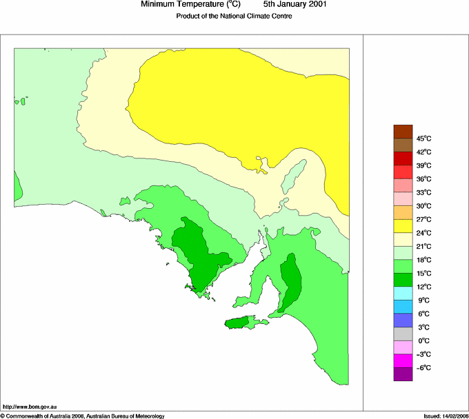 Daily minimum temperature for South Australia