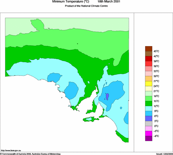 Daily minimum temperature for South Australia